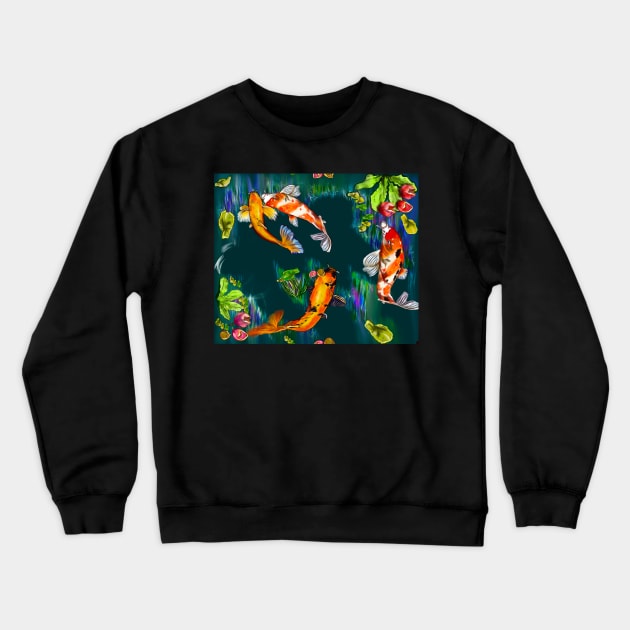 Best fishing gifts for fish lovers 2022. Koi fish swimming in a koi pond Pattern 4 fish Crewneck Sweatshirt by Artonmytee